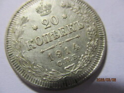 Orosz ország:  ezüst 20 kopejka 1914  XF  RR Kép szerint