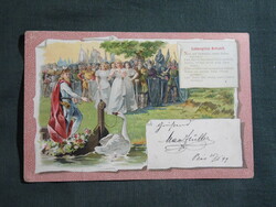 Képeslap,litho,híres emberek,Richard Wagner zeneszerző,Lohengrin operajelenet,1899-