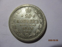 Orosz ország:  ezüst 20 kopejka 1906  XF  RR Kép szerint