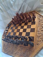 Vintage Indonéz sakk- és backgammon kombinált készlet