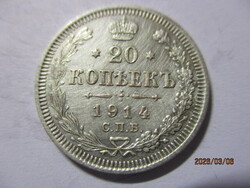 Orosz ország:  ezüst 20 kopejka 1914  XF  RR Kép szerint