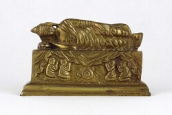 1Y074 Antik fekvő Buddha bronz szobor
