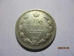 Orosz ország:  ezüst 15 kopejka 1905  XF   Kép szerint