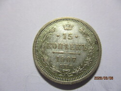 Orosz ország:  ezüst 15 kopejka 1907  VF   Kép szerint