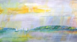 Csák József (1944-): Balatoni látkép vitorlásokkal (keretezett) Szincsák József operaénekes