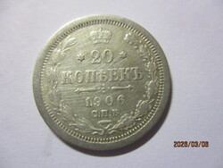 Orosz ország:  ezüst 20 kopejka 1906  VF  RR Kép szerint