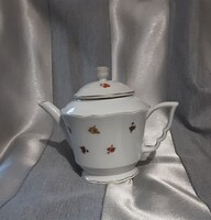 Zsolnay antik porcelán arany és virágdíszes, Manófüles teás kanna kancsó, kiöntő, eredeti, jelzett