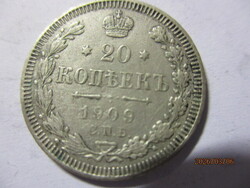 Orosz ország:  ezüst 20 kopejka 1909 /4  XF  R Kép szerint