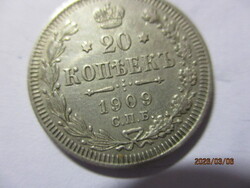 Orosz ország:  ezüst 20 kopejka 1909 /3  XF  R Kép szerint