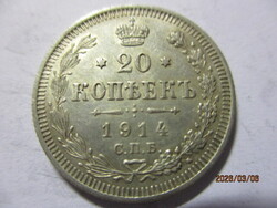 Orosz ország:  ezüst 20 kopejka 1914  XF   Kép szerint