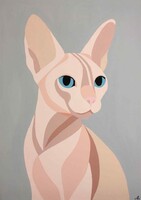 Kék tekintet c. Modern szfinx cicás festmény