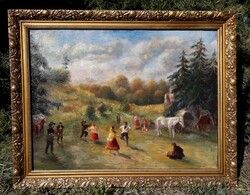 Brizs Lajos, cigány tábor-tánc / festmény.