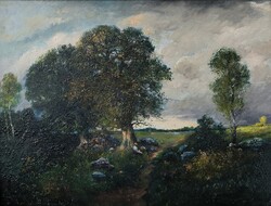 Adolf Kaufmann(1848-1916): Barbizoni táj. Jelzett olajfestmény.