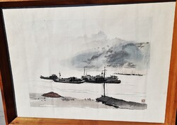 Li Hu (1919 - 1975, Kína) Régi kínai hajós témájú fametszet