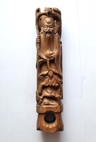 Shou Lao (a hosszú élet istene) faragott szobor, 30 cm. (sérült).