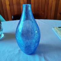 Karcagi fátyol üveg váza, repesztett üveg váza 20 cm magas