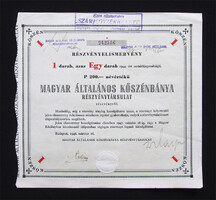 Magyar Általános Kőszénbánya 200 pengő névértékű részvény elismervény 1946