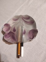 Cseh vintage üveg papírnehezék ceruzatartóval – 60-as évek lila virágmintás