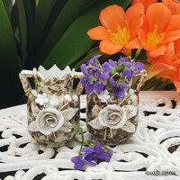 Szecessziós kis ibolya váza rózsa rátéttel 2db együtt