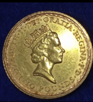 1987-es arany 0,1 unciás/3,4 g,917 finomságú/ angol 10 Font