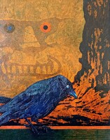 Szemadám György (1947-). Kékesfekete Madár, Olaj/Farost.