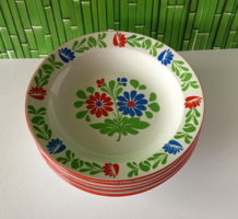 6 DB ALFÖLDI PORCELÁN MAGYAR NÉPI MOTÍVUMOS MÉLY TÁNYÉR KÉSZLET