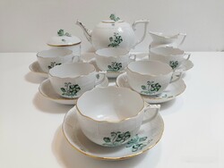 Herendi rózsafogós, zöld virágmintás, petrezselymes,  petrezselyem mintás teás készlet