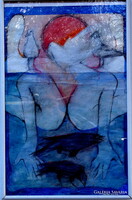 "Wasser III." Absztrakt Grafika, Pasztell Kartonpapíron .Kortárs Német Művész Alkotása Jelzett