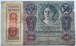 50 Korona D.Ö. felülbélyegzés 1914, (erős papír).