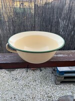 Antik, vajszínű zománcos vajling, Budafoki zománzgyárban készült.