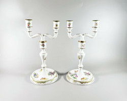 HERENDI, EGY PÁR QUEEN VICTORIA MINTÁS KÉZZEL FESTETT PORCELÁN GYERTYATARTÓ, HIBÁTLAN! (BT023)