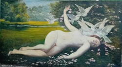 Thorma jelzéssel : Fekvő női akt galambokkal , nagy méretű