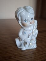 Kínai porcelán figura. Lány, angyalka csellóval. 9,6 cm. Hibátlan. Jelzett