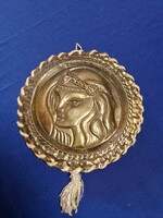 Vintage sárgaréz falikép pléh dombor nyomott