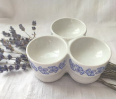 ): Hollóházi porcelán hármas fűszertartó – kék virágmintás