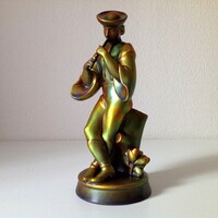 ZSOLNAY EOZIN FURULYÁZÓ JUHÁSZ 28 CM. - RESTAURÁLT