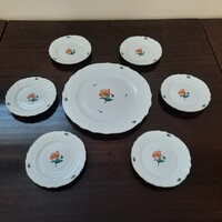 Herendi pipacs virágmintás porcelán süteményes készlet