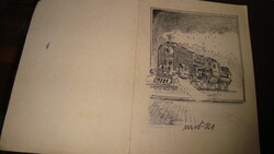Mozdony Manócska szignóval eredeti ceruzarajz, szecessziós jellegű