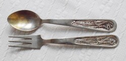 Régi orosz evőeszköz kis kanál és sütemény villa , jelzett , filigrán díszítés