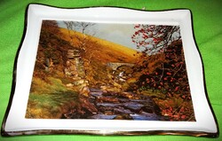 Meseszép Bieder aranyozott keretes antik porcelán tájkép falidísz 21 X 17 cm a képek szerint