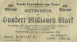 100 millió márka 1923.09.28. Németország Frankfurt