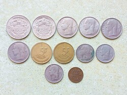 Belgium 12 db Különböző Érme 20 Centimes 1 5 10 Frank Francs 1950-1986