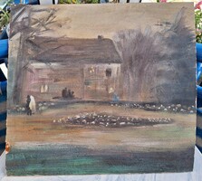 AKCIÓ! Parkrészlet alakokkal, XX. sz. első fele, kvalitásos olajfestmény! tájkép, természet