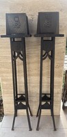 Rare 19th Century Hand-Hammered Wrought Iron Pedestal Pair with Copper Planters