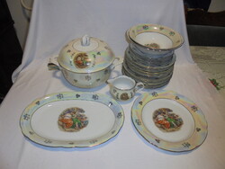 Jelenetes KAHLA porcelán étkészlet - lüsztermázas, aranyozott - huszonnégy darabos