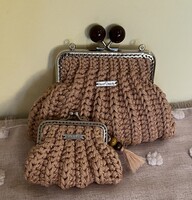 Handmade, crocheted makeup and wallet set.