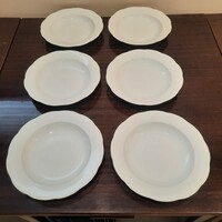 6 db Sima Fehér Herendi porcelán leveses mély tányér készlet