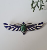 Egyptian Revival pin / egyiptomi szárnyas szkarabeusz bross kitűző ' Újjászületés ' 800-as ezüst