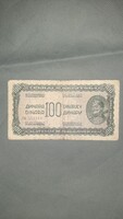 100 dinár 1944 Jugoszláv Partizán bankjegy