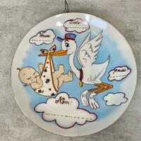 Gólyahír babaváró fali emléktányér